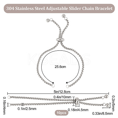10Pcs Adjustable 304 Stainless Steel Slider Bracelet/Bolo Bracelets Making STAS-BBC0001-63P-1