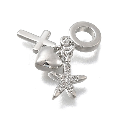 Brass Micro Pave Clear Cubic Zirconia European Dangle Charms KK-D431-033A-P-1