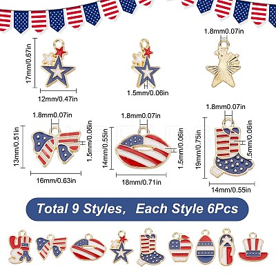54Pcs 9 Style American Flag Style Alloy Enamel Pendants ENAM-SC0003-52-1