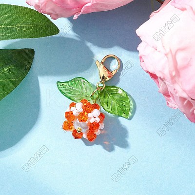 Flower Acrylic & Glass Pearl Pendant Decorations HJEW-SZ00040-1