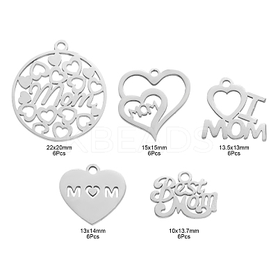 Non-Tarnish 30Pcs 5 Style Mother's Day Theme STAS-LS0001-85-1
