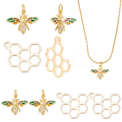 8Pcs 2 Styles Brass Pendants & Brass Micro Pave Cubic Zirconia Pendants KK-AR0003-70-1