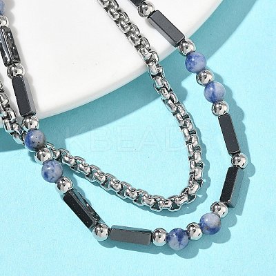 Natural Sodalite & Non-magnetic Synthetic Hematite Beaded Multi-strand BJEW-Z148-05P-01-1