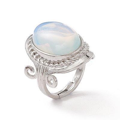 Gemstone Oval Adjustable Ring RJEW-P041-01P-1