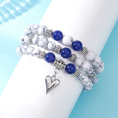 Adjustable Natural & Dyed Malaysia Jade and Synthetic Howlite Stretch Bracelets BJEW-JB13029-1
