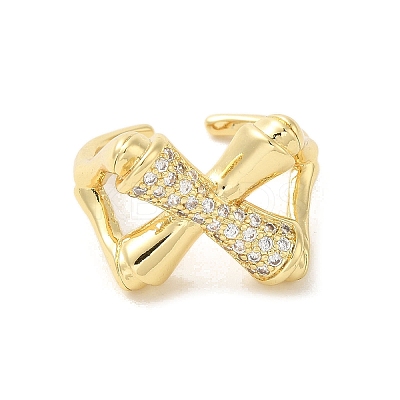 Cross Brass Micro Pave Clear Cubic Zirconia Cuff Rings for Women LS-RJEW-G311-01A-G-1