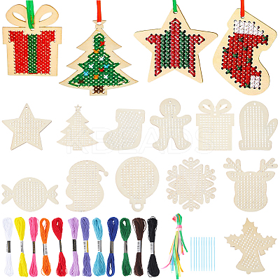 1 Bag Christmas Theme Wood Cross Stitch Kits WOOD-SC0002-24-1