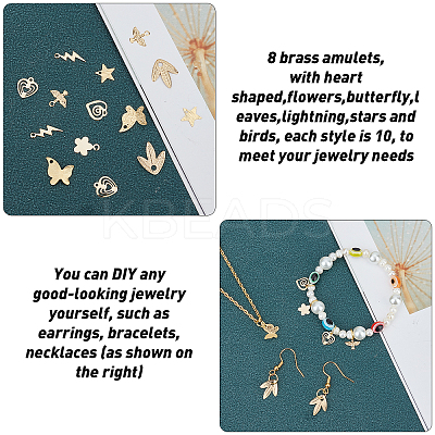 80Pcs 8 Style Brass Charms KK-FH0002-12-1