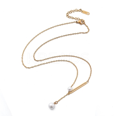 Ion Plating(IP) 304 Stainless Steel & White Plastic Pearl Round & Oval Pendant Necklaces for Women NJEW-P320-17G-1