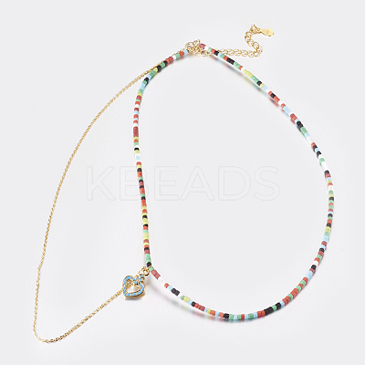 Natural Peach Moonstone Tiered Necklaces NJEW-K108-01-01-1