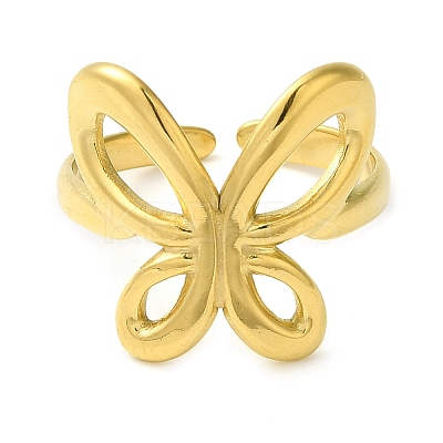 Butterfly 304 Stainless Steel Open Cuff Rings for Women LS-RJEW-Z043-01I-1