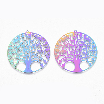Ion Plating(IP) 201 Stainless Steel Filigree Pendants STAS-R102-37-1