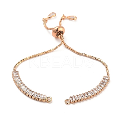 Brass Pave Clear Cubic Zirconia Rectangle Slider Bracelet Making LS-BJEW-U005-01G-1