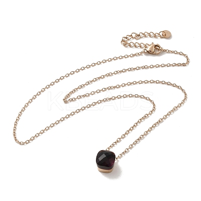 Glass Square Pendant Necklace with 304 Stainless Steel Cable Chains NJEW-K255-04KCG-1