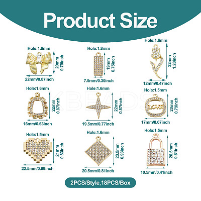 18Pcs 9 Style Alloy Crystal Rhinestone Pendants FIND-SW0001-30-1