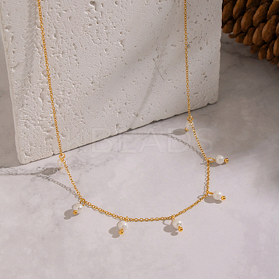 Elegant Round White Imitation Pearl Pendant Bib Necklaces FU4888-1