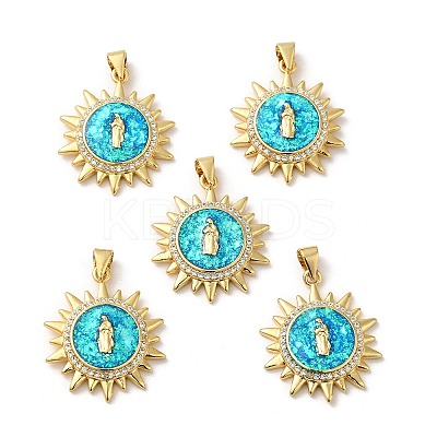 Rack Plating Brass Micro Pave Cubic Zirconia with Synthetic Opal Pendants KK-D088-27G-1