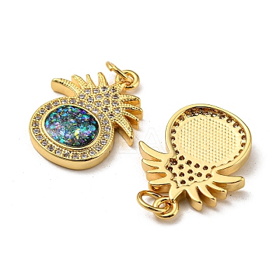 Brass Micro Pave Cubic Zirconia with Synthetic Opal Pendants KK-D096-01C-G-1
