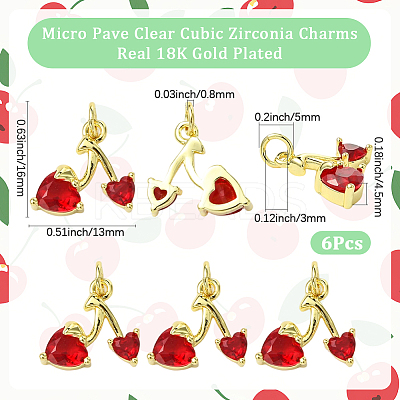6Pcs Brass Micro Pave Clear Cubic Zirconia Pendants KK-SC0006-90-1