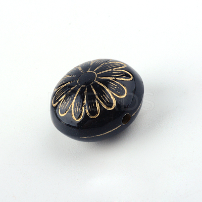 Flat Round with Flower Plating Acrylic Beads PACR-Q102-213B-1