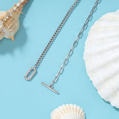 Rhodium Plated 925 Sterling Silver Curb Chain & Paperclip Chain Anklets AJEW-F162-002P-1