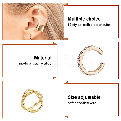 12Pcs 12Pcs Wave & Criss Cross Alloy Cuff Earrings EJEW-AN0001-78-1