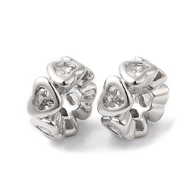 Brass Micro Pave Cubic Zirconia European Beads KK-P234-24P-1