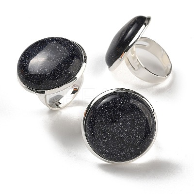 Synthetic Blue Goldstone Round Adjustable Rings RJEW-K371-09S-18-1