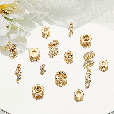 16Pcs 8 Styles Brass Micro Pave Cubic Zirconia Beads KK-PH0005-97-1