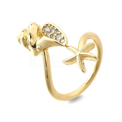Ocean Theme Brass Micro Pave Cubic Zirconia Cuff Rings for Women RJEW-F184-17E-G-1
