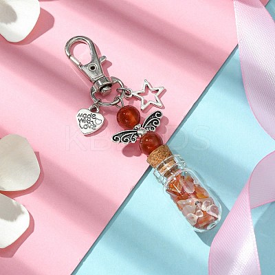 Glass Wishing Bottle with Natural Carnelian inside Pendant Decorations HJEW-JM01741-04-1