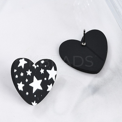 Heart Acrylic Printed Stud Earrings for Women EJEW-G418-01B-1