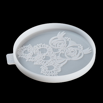 Flat Round with Owl & Flower DIY Cup Mat Silicone Molds SIL-F007-06C-1
