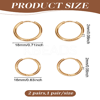 2Pairs 2 Styles Ion Plating(IP) 304 Stainless Steel Hoop Earrings EJEW-LP0012-16-1
