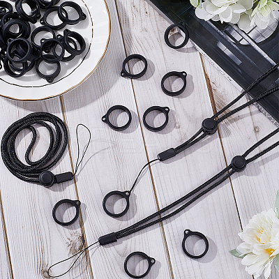 36Pcs Silicone Rings with 6Pcs Polyester Necklace Lanyard Anti-Loss Pendant Holder DIY-GF0008-08A-1