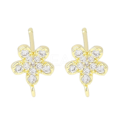 Brass Pave Clear Cubic Zirconia Stud Earring Findings KK-F875-08G-1