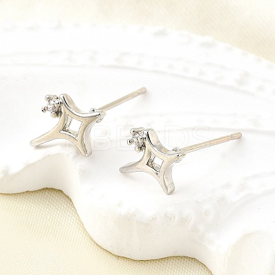 Brass Micro Pave Clear Cubic Zirconia Stud Earrings EJEW-M103-03P-1
