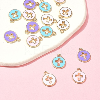 16Pcs 4 Colors Light Gold Plated Alloy Enamel Pendants ENAM-FS0001-85-1