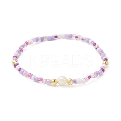 3Pcs 3 Color Natural Pearl & Seed Beaded Stretch Bracelets Set BJEW-JB09437-1