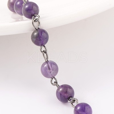 Handmade Amethyst Beads Chains for Necklaces Bracelets Making AJEW-JB00156-05-1