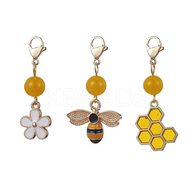 Bee & Honeycomb & Flower Alloy Enamel Pendant Decorations HJEW-JM01600-01-1