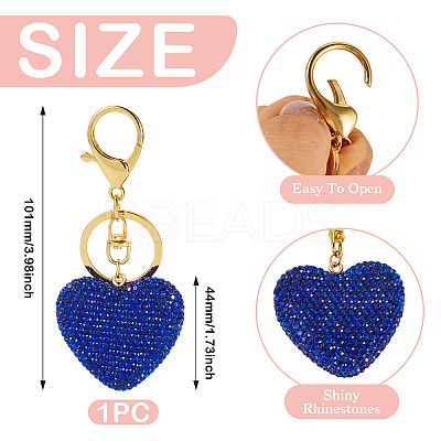 Handmade Polymer Clay Rhinestone Heart Keychains KEYC-TAC00068-02-1
