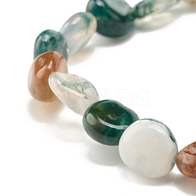 Natural Moss Agate Nuggets Beads Stretch Bracelet BJEW-JB07144-02-1