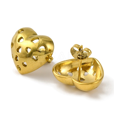 Ion Plating(IP) 304 Stainless Steel Hollow Heart Stud Earrings EJEW-D281-01G-1