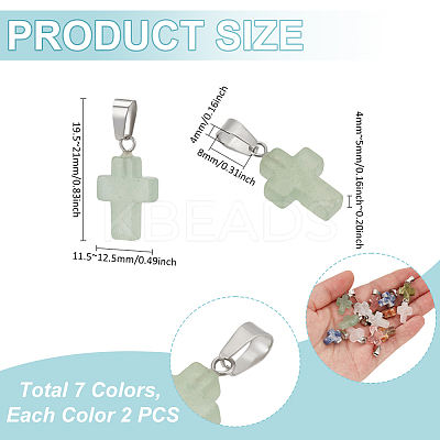 14Pcs 7 Styles Gemstone Cross Pendants G-UN0001-29-1
