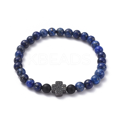 Natural Lapis Lazuli(Dyed) Beaded Stretch Bracelets BJEW-JB05026-02-1