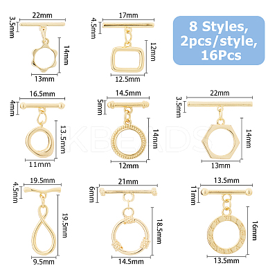 16Pcs 8 Styles Brass Toggle Clasps KK-HS0001-40-1