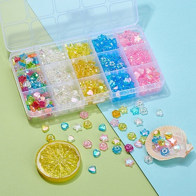 600Pcs 15 Styles Transparent Acrylic Beads TACR-YW0001-36-1
