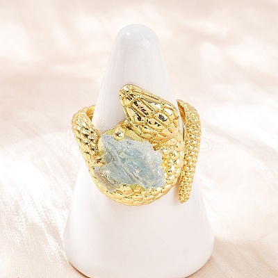 Snake Natural Aquamarine Open Cuff Rings RJEW-K286-10G-03-1