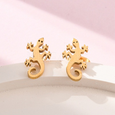 Hollow Out Gecko 304 Stainless Steel Stud Earrings LS-EJEW-G359-04G-1